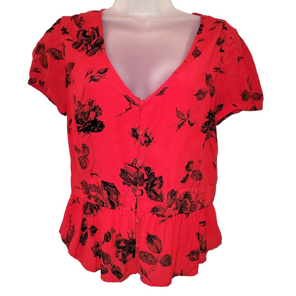 URBAN OUTFITTERS KIMCHI BLUE Size S Puff Sleeve Peplum Button Chiffon Blouse